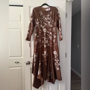 Dainty Jewells Brown Long Sleeve Floral Embroidered Dress